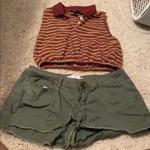 Crop top half shirt with navy green shorts